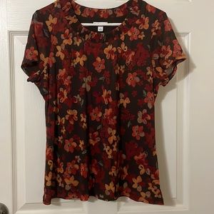 Women’s Size Large, Croft & Barrow, Brown & Burgundy Floral Print Blouse
